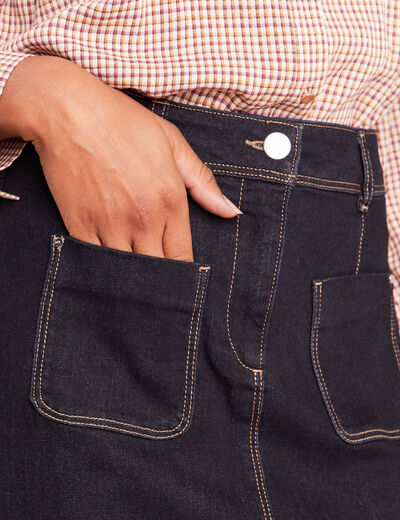 Jupe courte trap&egrave;ze en jean denim brut femme