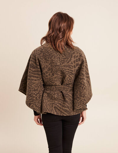 Poncho ceintur&eacute; en polyester recycl&eacute; camel femme