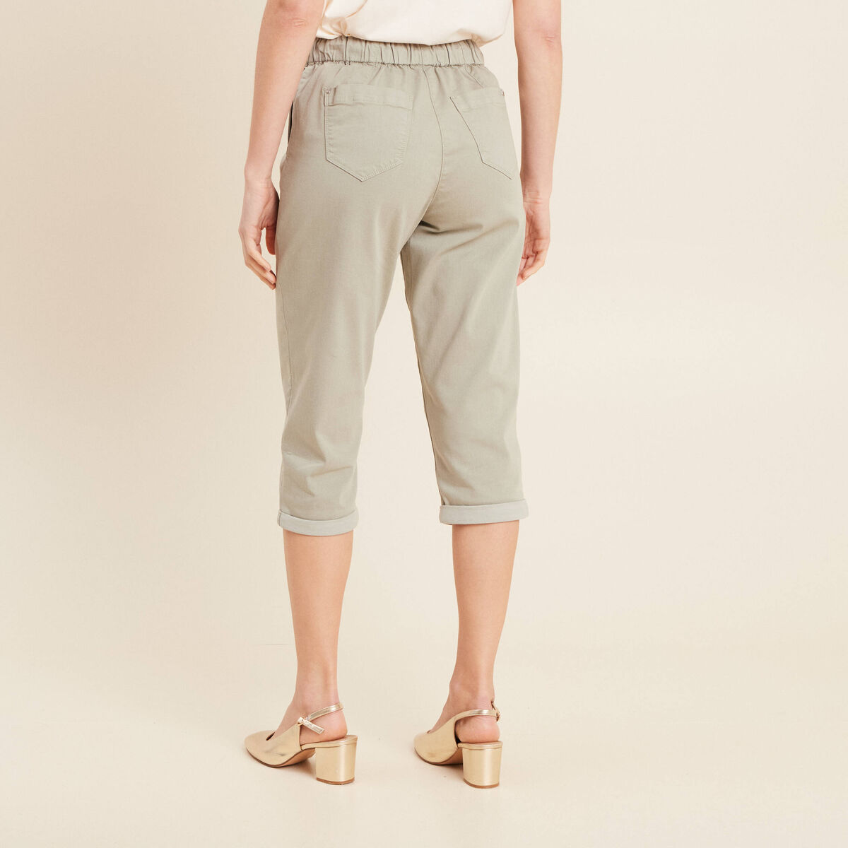 Pantacourt large taille haute vert clair femme