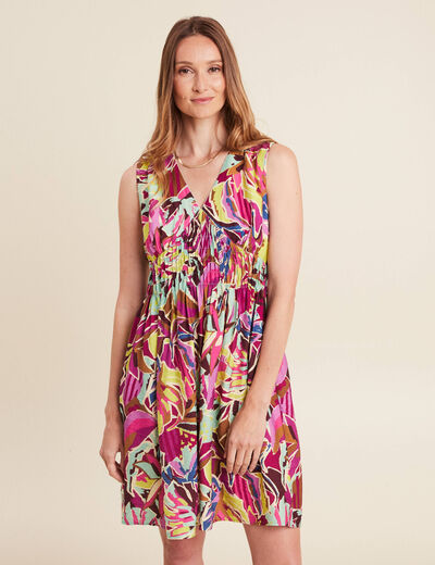 Robe évasée courte sans manches doublée mauve femme