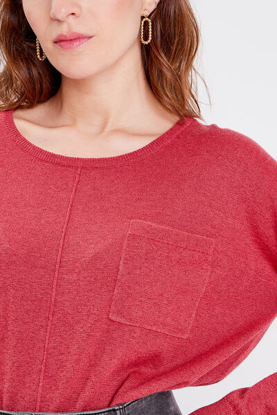 Pull manches longues rose framboise femme
