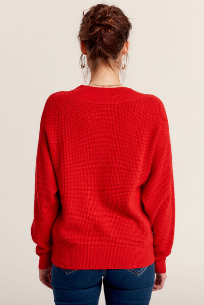 Pull manches longues rouge femme