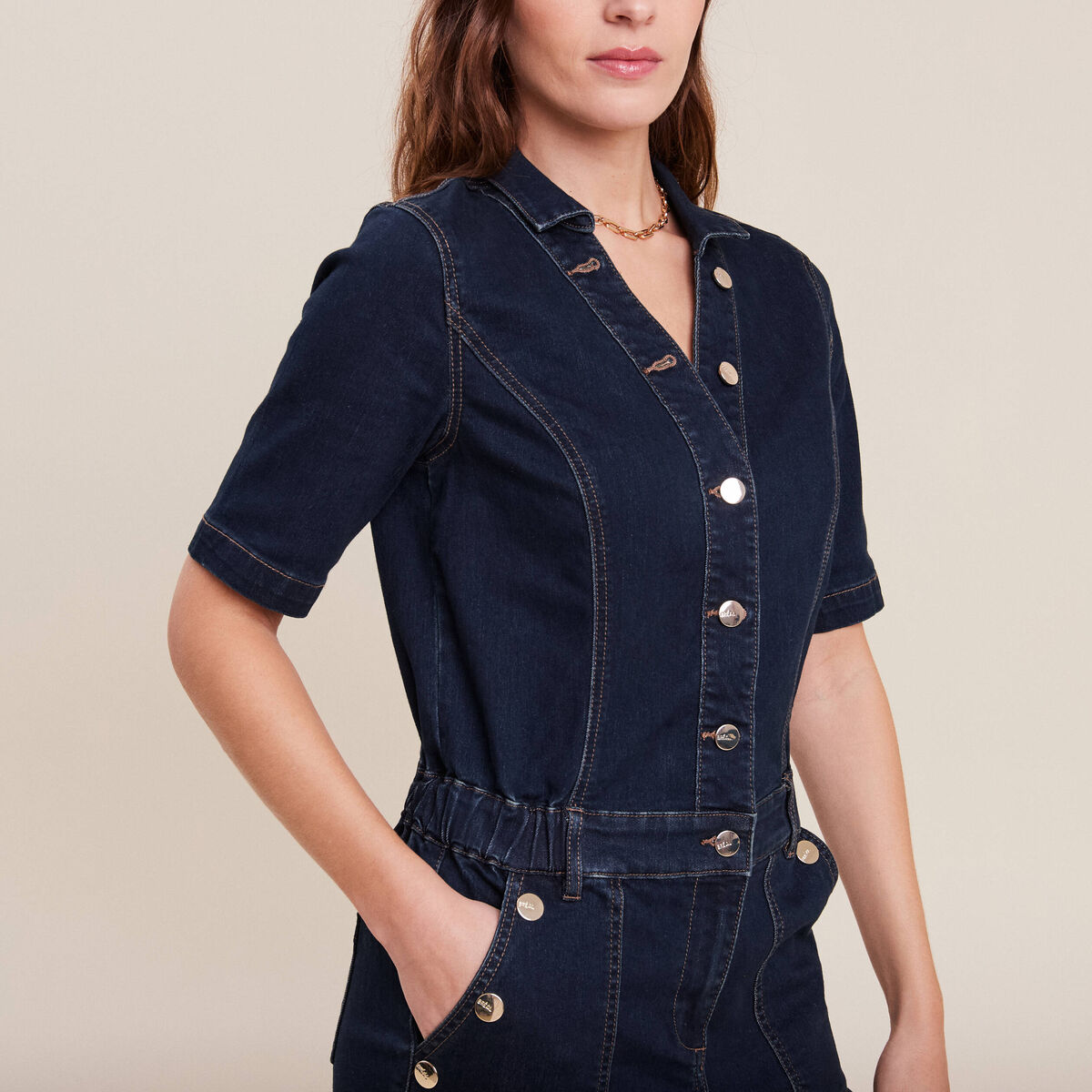 Combinaison pantalon en jean denim brut femme