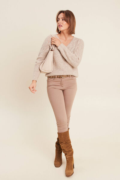 Pull manches longues beige femme