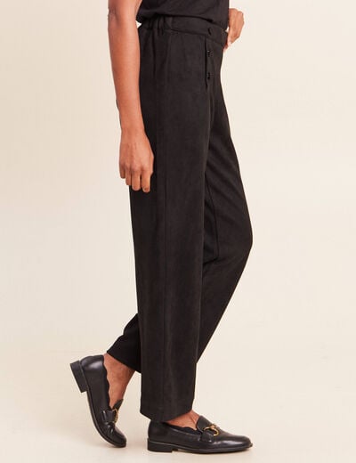 Pantalon aspect daim noir femme