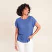 Pull col rond manches courtes bleu roi femme