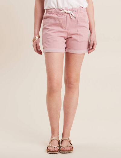 Short droit taille élastiquée rose pastel femme