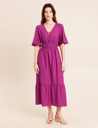 Robe &eacute;vas&eacute;e col v longueur genou violet clair femme