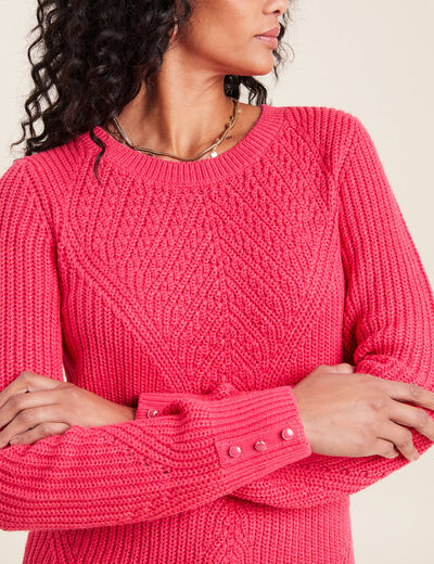 Pull manches longues rose framboise femme