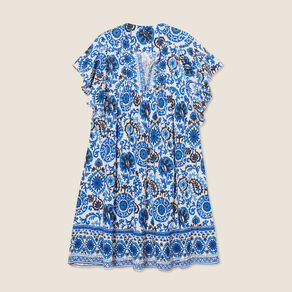 Robe évasée col tunisien bleu femme