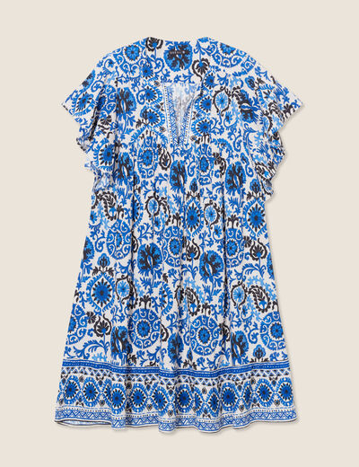 Robe évasée col tunisien bleu femme