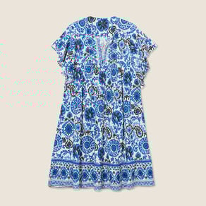 robe evasee col tunisien bleu femme Robe évasée col tunisien bleu femme
