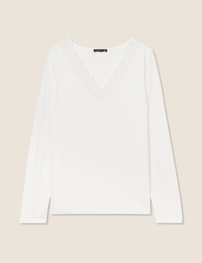 T-shirt thermo-douceur manches longues ecru femme