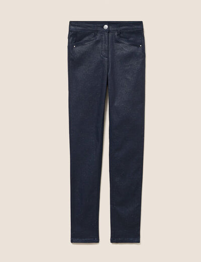 Pantalon iris&eacute; en similicuir bleu fonc&eacute; femme