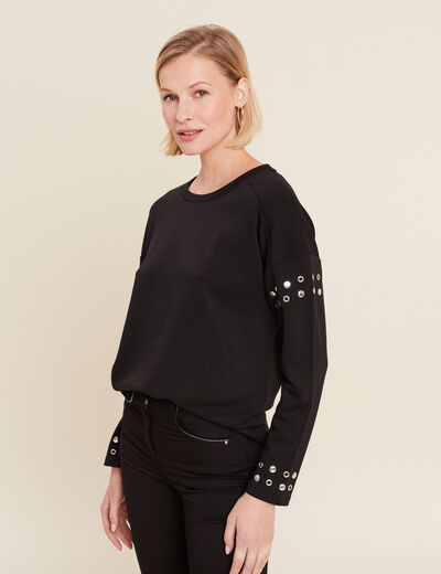 Sweat manches longues clous noir femme