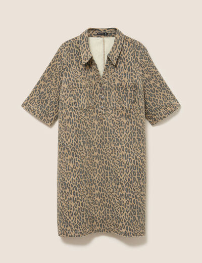 Robe courte droite imprim&eacute;e l&eacute;opard marron femme