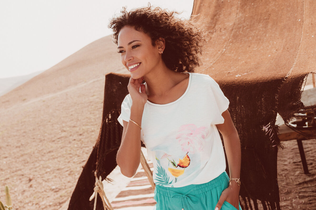 T-shirt manches courtes ecru femme