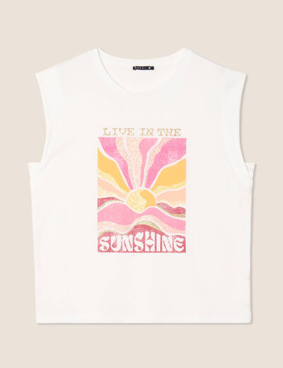 T-shirt sans manches ecru femme