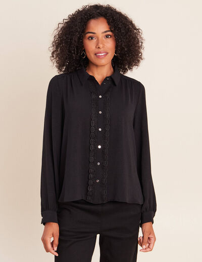 Chemise fluide manches longues dentelle noir femme