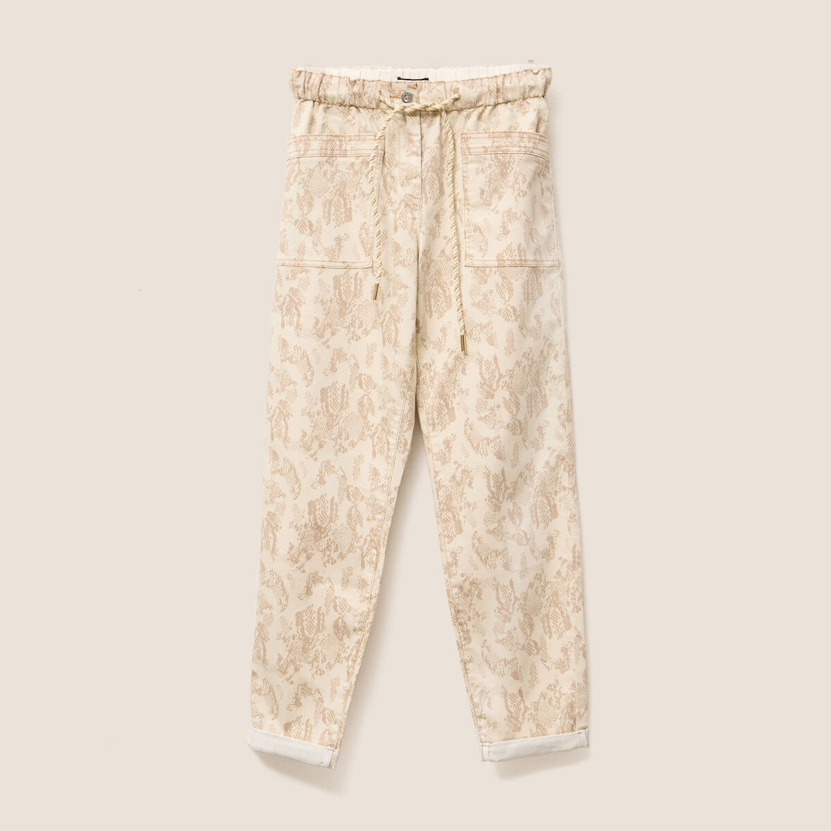 Pantalon paperbag 7/8ème beige femme