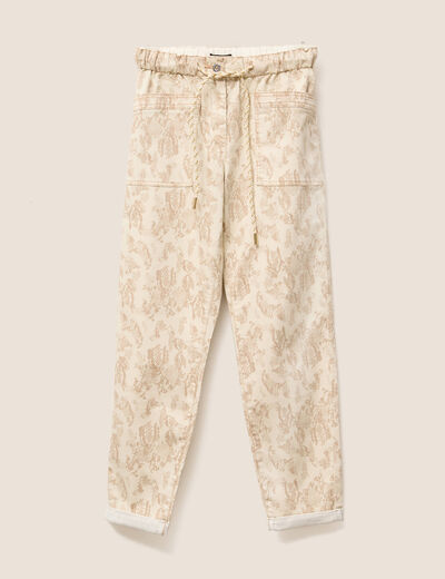 Pantalon paperbag 7/8ème beige femme