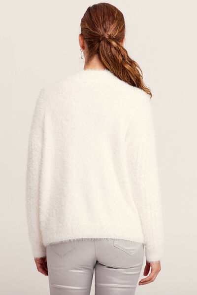 Pull manches longues sequins ecru femme