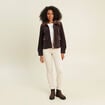 Blouson droit velours manches longues marron fonc&eacute; femme