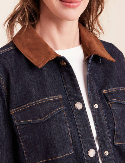Veste droite &agrave; manches longues denim brut femme