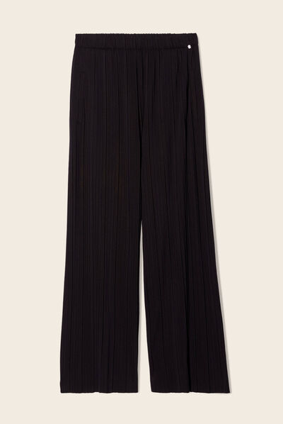 Pantalon large plissé 7/8ème noir femme