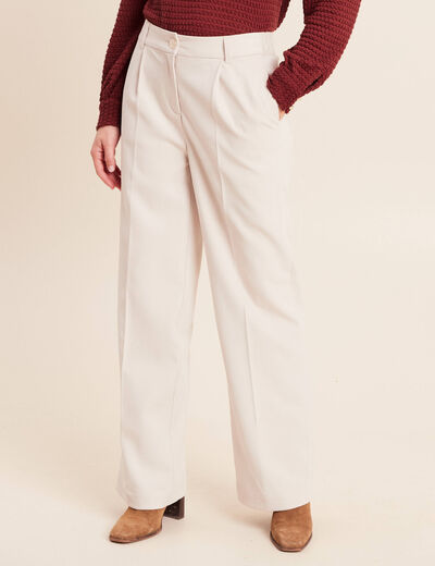 Pantalon taille haute en velours sable femme