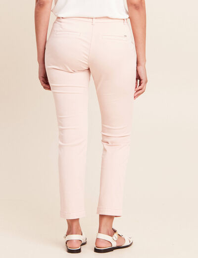 Pantalon coupe chino taille bascul&eacute;e rose poudr&eacute;e femme