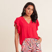 Blouse manches courtes volants rouge femme