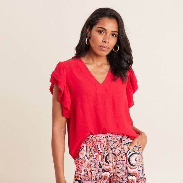 blouse manches courtes volants rouge femme Blouse manches courtes volants rouge femme