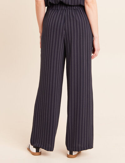 Pantalon large taille haute bleu femme