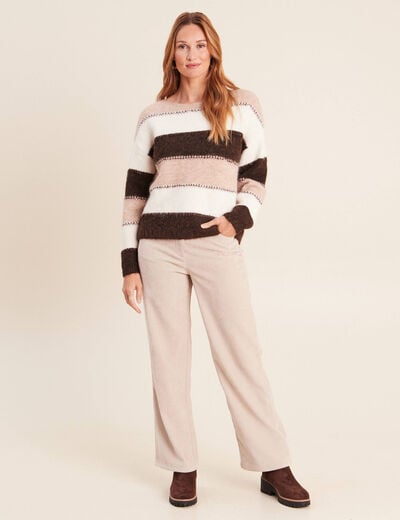 Pull col bateau marron femme