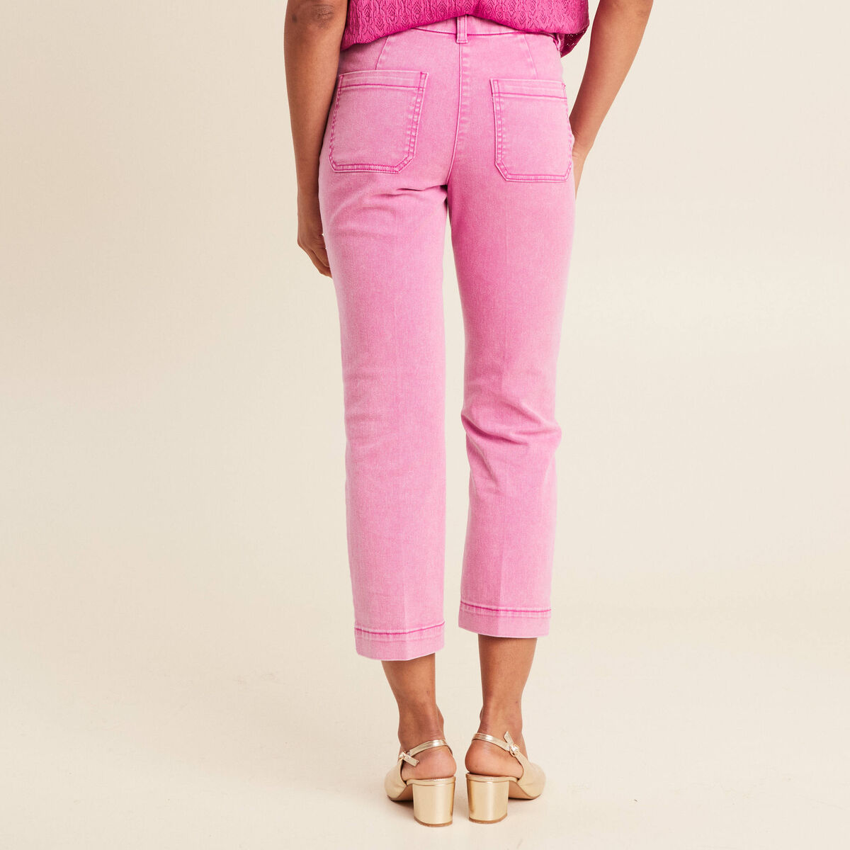 Jean droit 7/8ème rose fushia femme