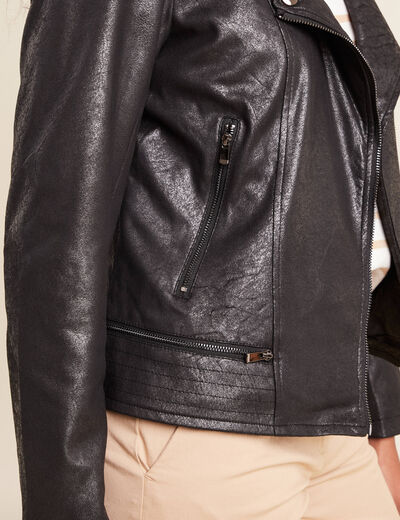 Veste esprit motard zippée noir femme
