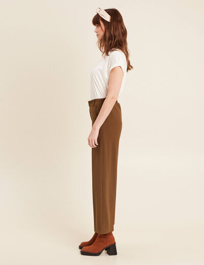 Pantalon large pinces marron femme