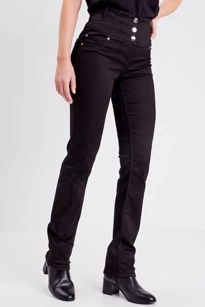 Jean droit effet gainant denim noir femme