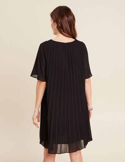 Robe droite plissée noir femme
