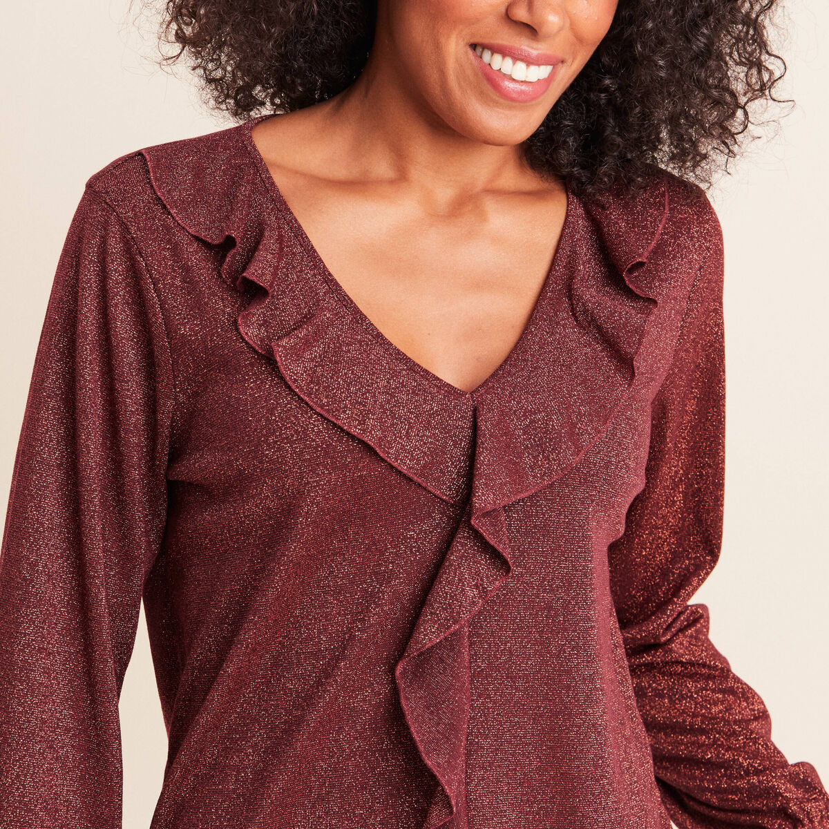 Blouse manches longues orange fonc&eacute; femme