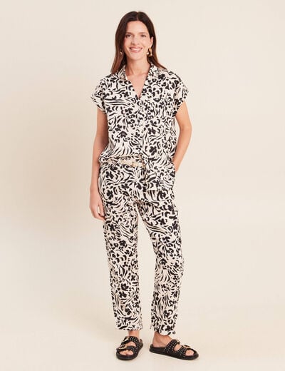 Pantalon coupe chino en lin blanc femme