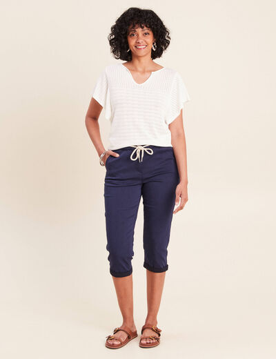 Pantacourt coupe mom large bleu marine femme