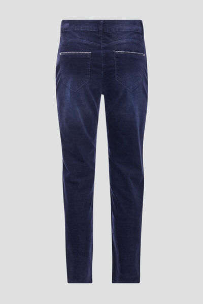 Pantalon ajusté velours bleu foncé femme