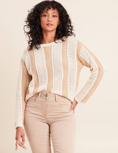 Pull col rond manches longues marron femme