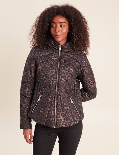Doudoune d&eacute;perlante droite zipp&eacute;e marron femme