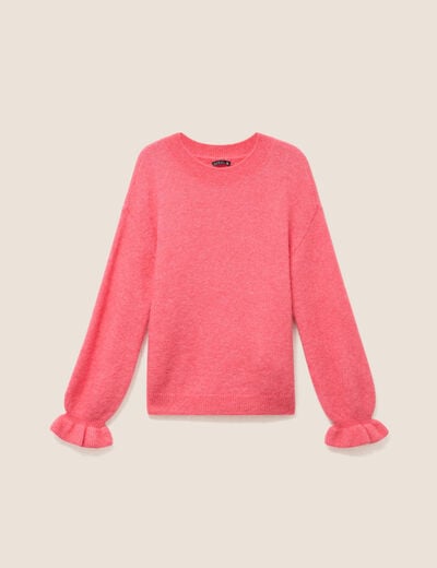 Pull col rond rose framboise femme