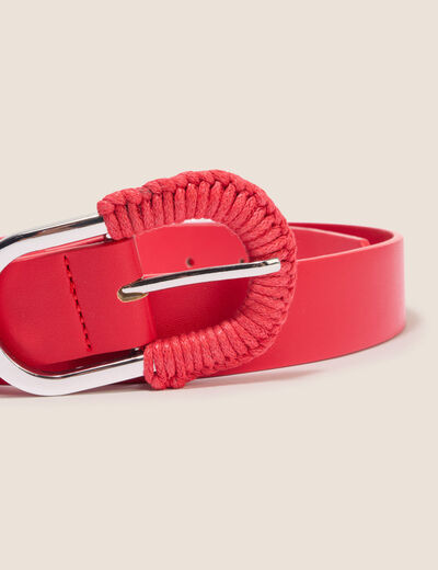 Ceinture fine bi-mati&egrave;re rouge fluo femme