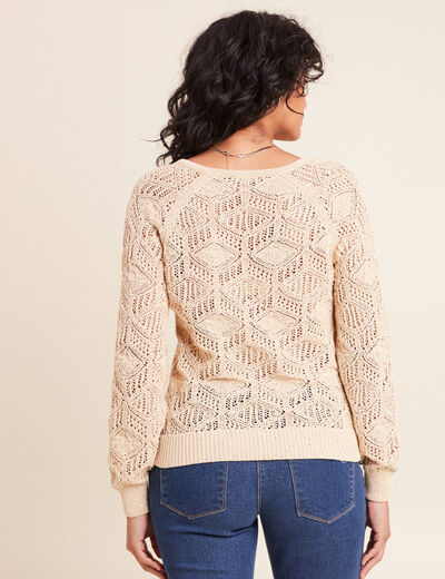 Pull col v manches longues dentelle sable femme