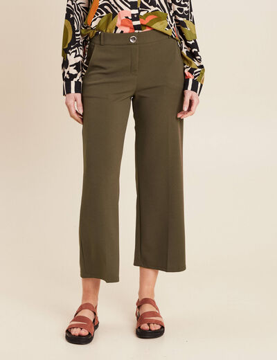 Pantalon large pinces vert kaki femme